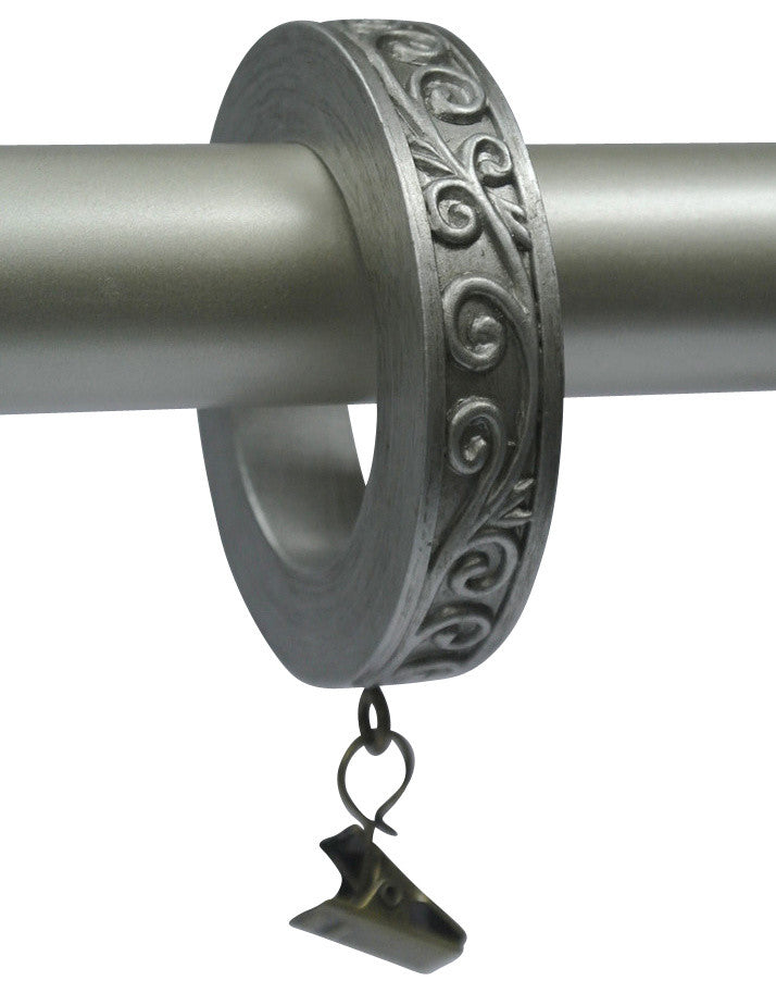 1 3/4" Scroll Designer Curtain Rings, Pewter, Set of 7