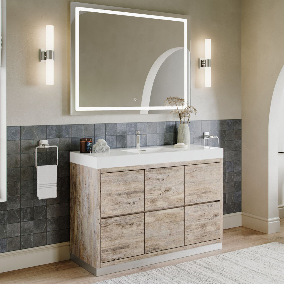 Boutique Bath Vanity, Natural Wood, 48", Single Sink, Freestanding