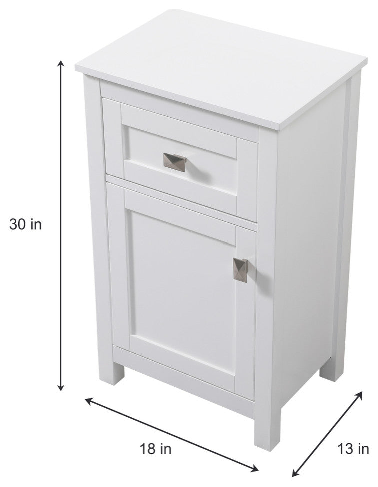 18" Wide Bathroom Storage Freedstanding Cabinet, White