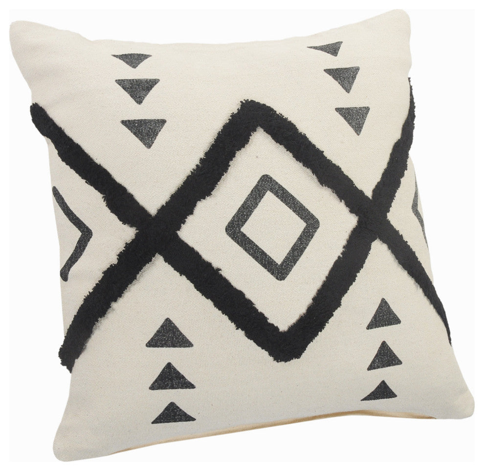 Black and Cream Tufted Geometric Diamond Throw Pillow