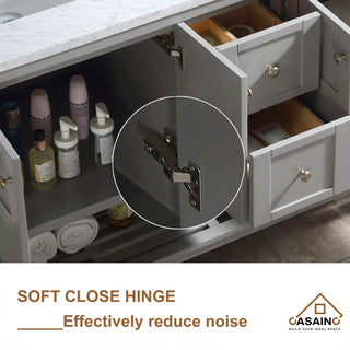 CASAINC 60" Marble Top Luxury Double Sink Bathroom Vanity, Gray