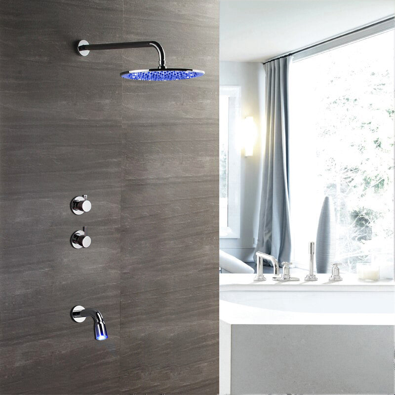 Juno LED Shower Set With Diverter, mixer and led spout, Available in 3 sizes, 8"