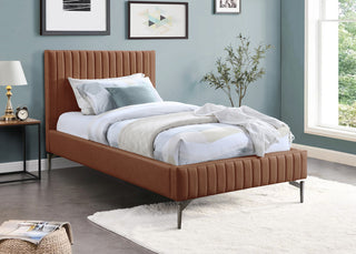 Gallo Vegan Leather Upholstered Bed, Cognac, Twin