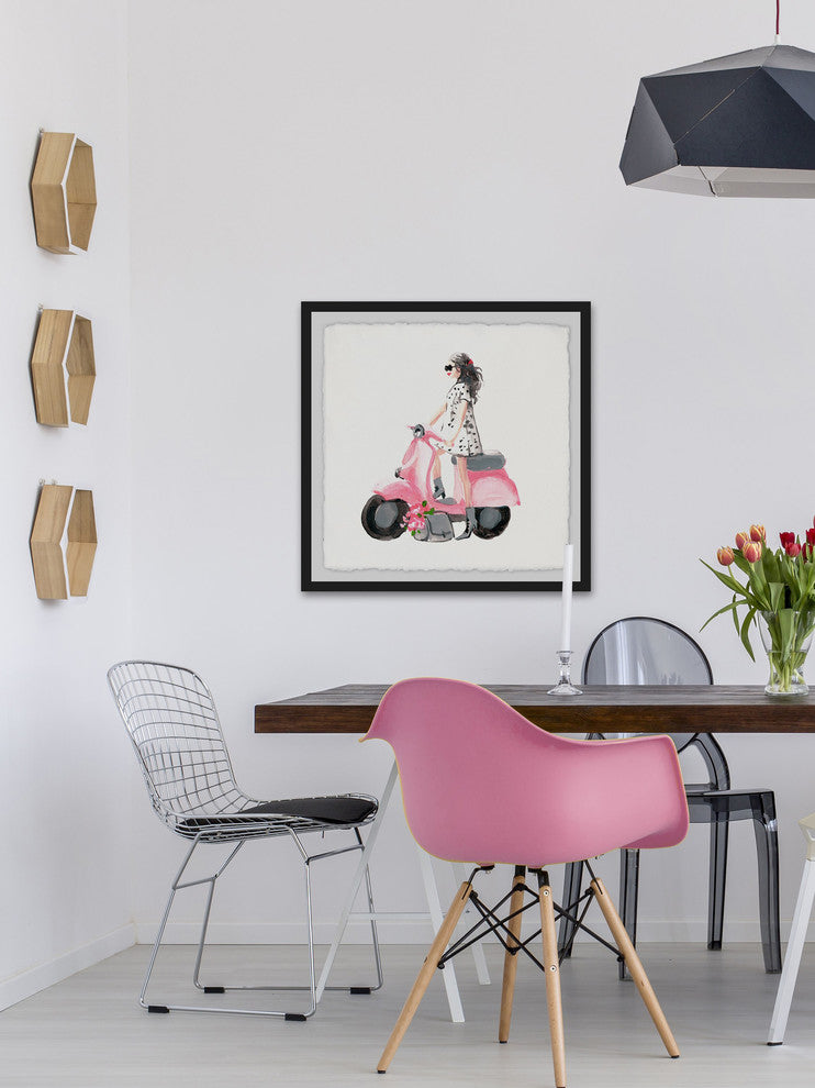 "Pink Scooter" Framed Painting Print, 18"x18"