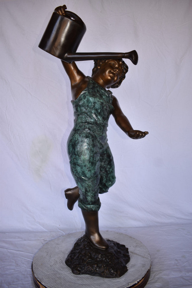 Standing Boy With Watering Can Bronze Statue Size: 15"L x 15"W x 39"H.