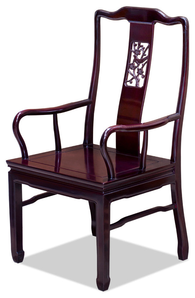 Rosewood Flower and Bird Motif Arm Chair, Flower and Bird