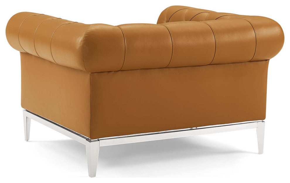 Tufted Armchair and Loveseat Sofa Set, Leather, Tan, Modern, Lounge Hospitality
