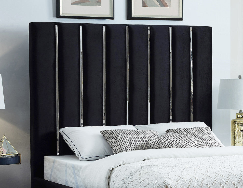 Enzo Velvet Bed, Black, Queen
