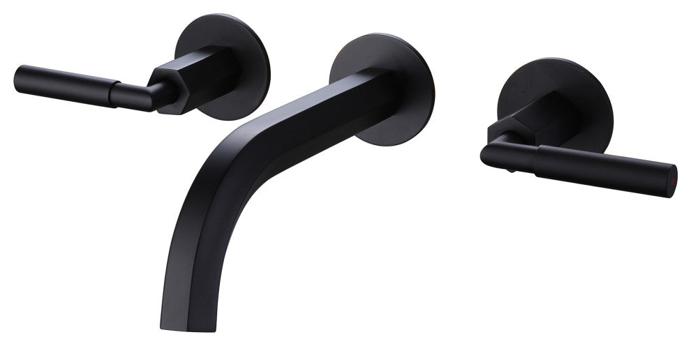 Wall Mounted Dual Handles Bathroom Sink Faucet, Matte Black