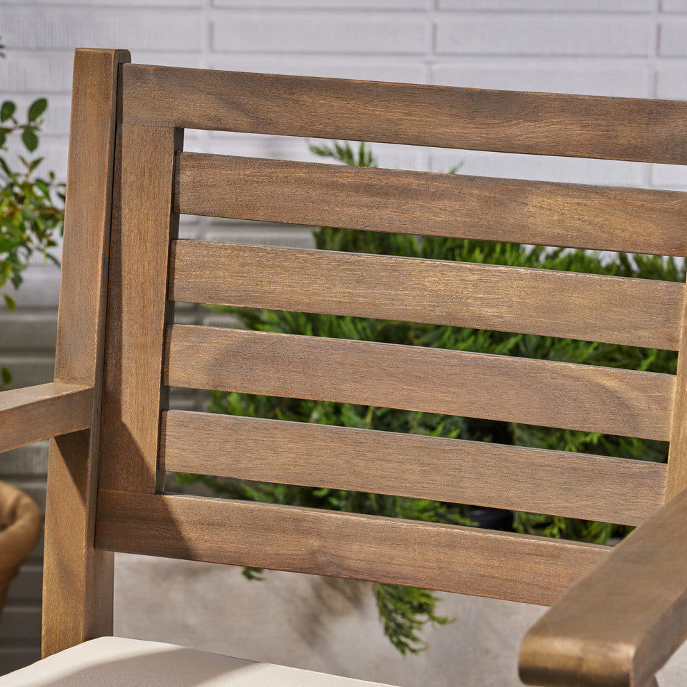GDF Studio Hermosa Outdoor Acacia Barstool, Gray With Cream Cushion, Set of 4