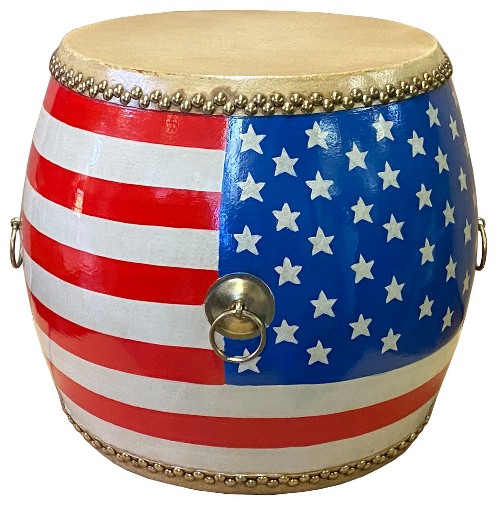 Handmade Small Round Low Flag Graphic Drum Shape Table Hcs7412