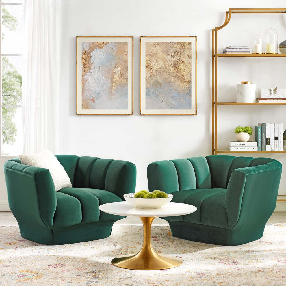 Entertain Vertical Channel Tufted Performance Velvet Armchair Set of 2 - Green
