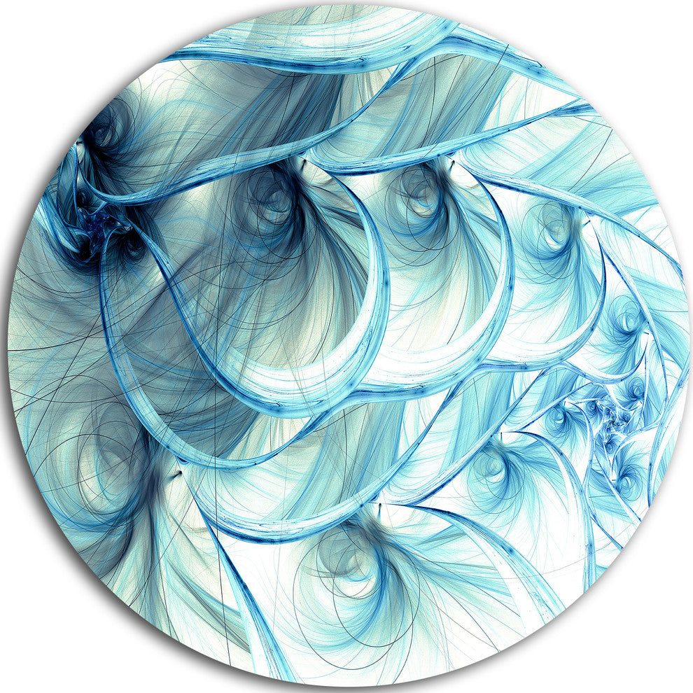 Light Blue Fractal Flower Soft Pattern, Floral Round Wall Art, 36"