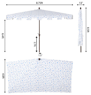 9ft Rectangular Half Market Patio Umbrella Crank, Wind Vent UV Protection