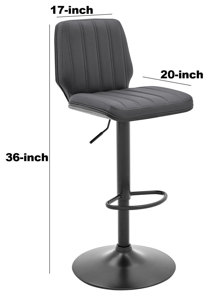 Benzara BM246074 Adjustable Swivel Gray Faux Leather and Black Metal Bar Stool