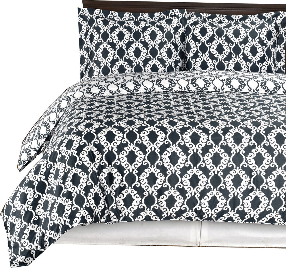 Sierra Silky Soft 100% Cotton Duvet Cover Set, Navy and White, Twin/Twin XL