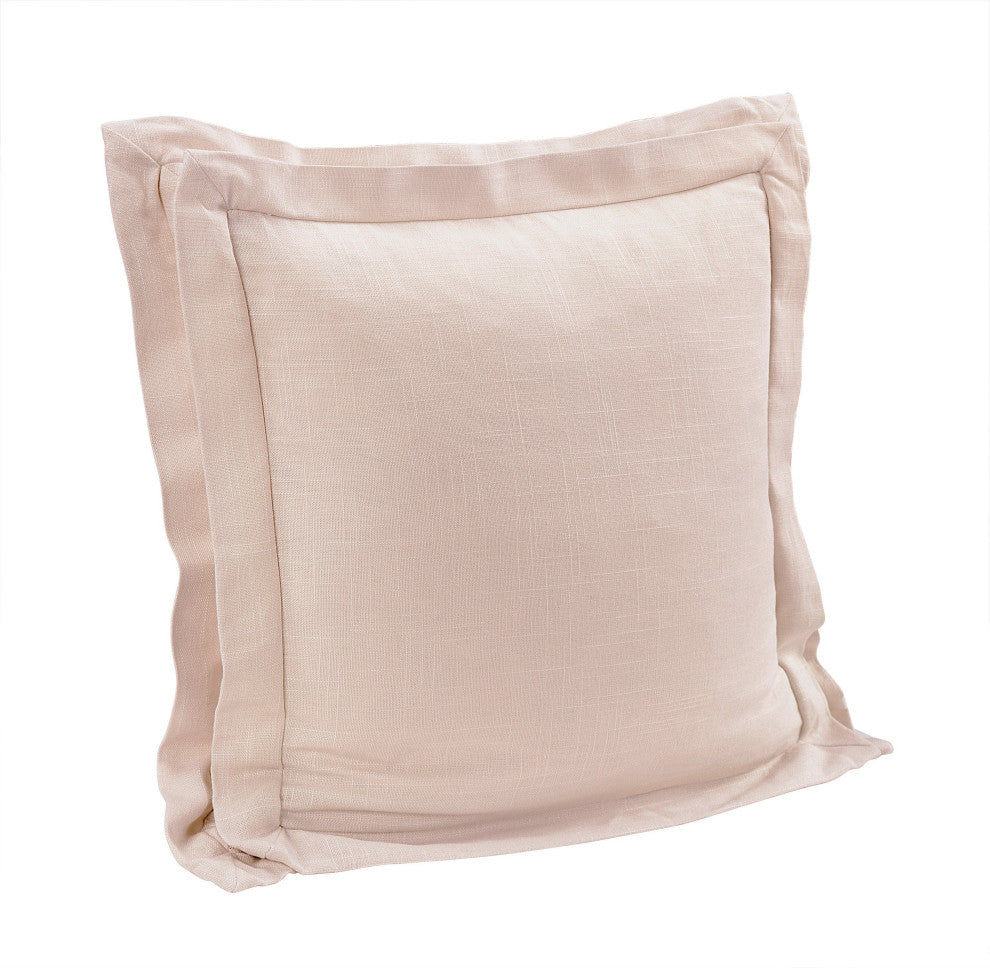 Luna Double Flanged Washed Linen Pillow, 20"x20", Blush