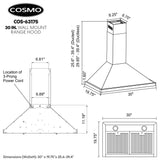 Cosmo Wall-Mount Range Hood, Stainless Steel, Ducted, 30"