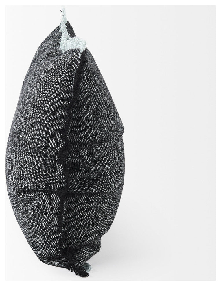 Dark Gray Fringed Throw Pillow Cover