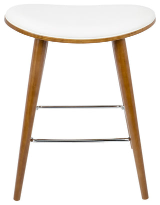 LumiSource Saddle Counter Stool, Walnut and White PU Leather, Set of 2