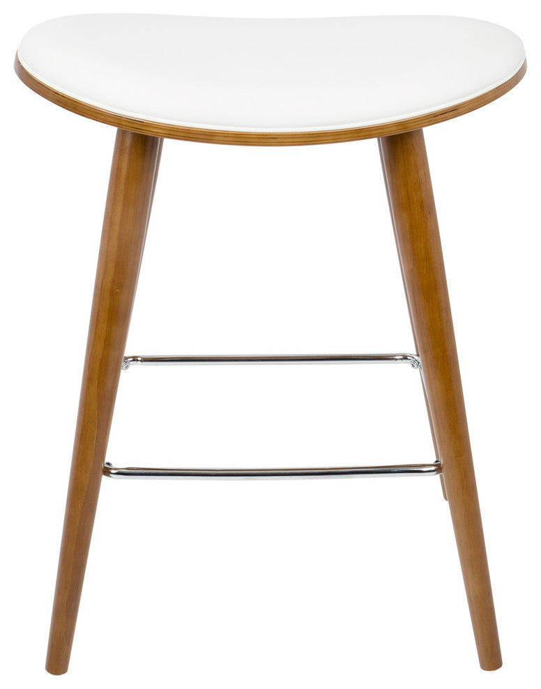 LumiSource Saddle Counter Stool, Walnut and White PU Leather, Set of 2