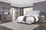 Acme Artesia Cal King Bed Tan Fabric and Salvaged Natural Finish