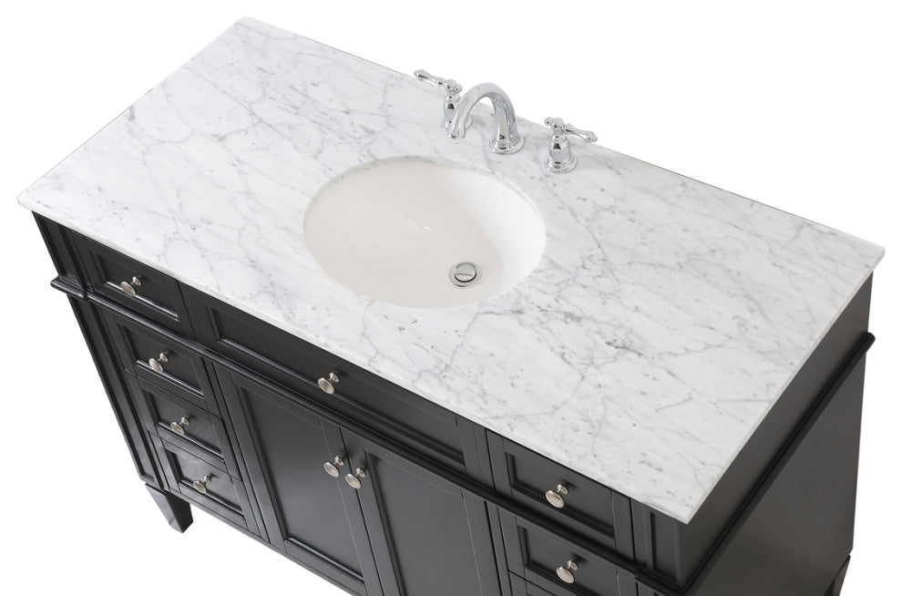 Home Living Vanity with Carrara White Marble Countertop, Black, 48", Single Sink