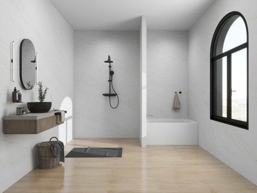 Vanity Art Alcove Soaking Acrylic Bathtub, White/Brushed Nickel, 48"x32", Left