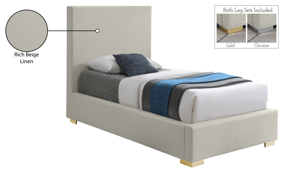 Crosby Linen Upholstered Bed, Beige, Twin