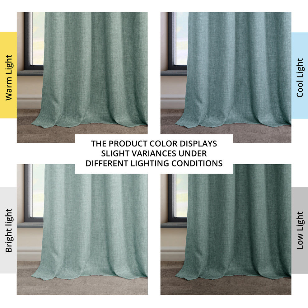 Faux Linen Grommet Room Darkening Curtain Single Panel, Sea Thistle, 50w X 120l