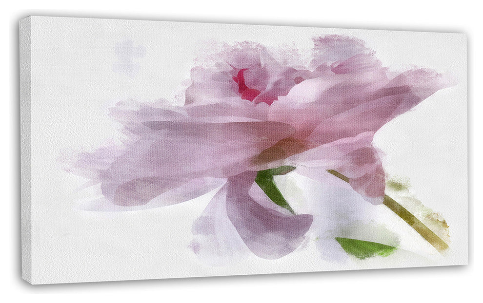 Light Blue Flower with Paint Splashes, Large Floral Canvas Artwork, 32"x16"