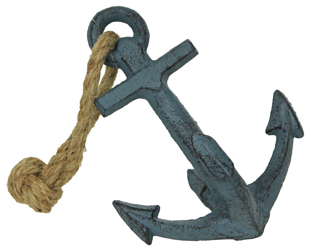 Set of 2 Blue Cast Iron Ship Anchor Bookends Nautical Home Decor Sculptures