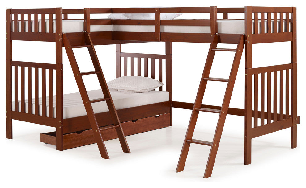 Aurora Twin Over Twin Bunk Bed with Third Bunk Extension and Storage Drawers