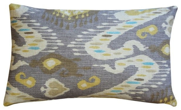 Pillow Decor - Solo Ikat Throw Pillow, Gray, 12" X 20"