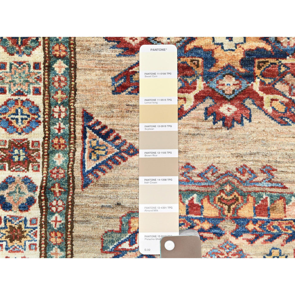 Tortilla Brown Hand Knotted Afghan Super Kazak Soft Wool Runner Rug 3'x13'6"