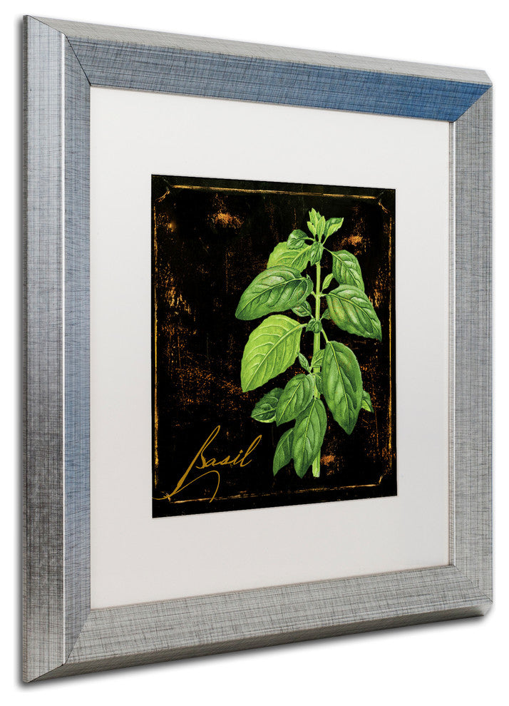 Color Bakery 'Black Gold Herbs IV' Art, Silver Frame, White Matte, 16"x16"