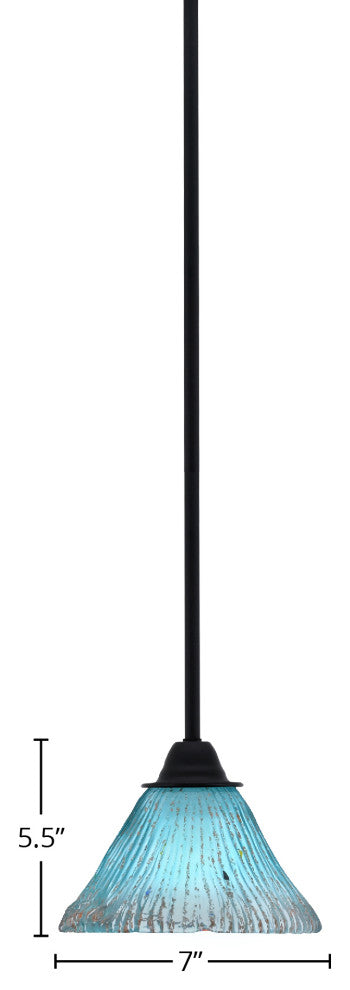 Paramount Mini Pendant, Matte Black, 7" Teal Crystal Glass