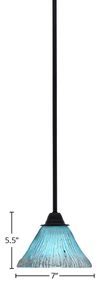Paramount Mini Pendant, Matte Black, 7" Teal Crystal Glass