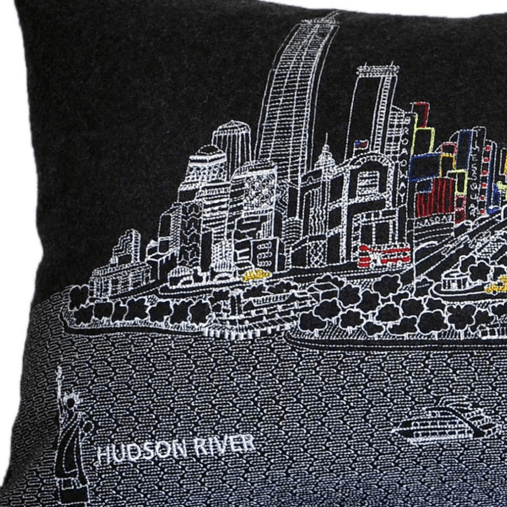 46" Black NYC Nighttime Skyline Lumbar Decorative Pillow