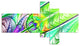 Green Blue Fractal Stained Glass, Abstract Wall Art Canvas, 60"x32", 5 panels