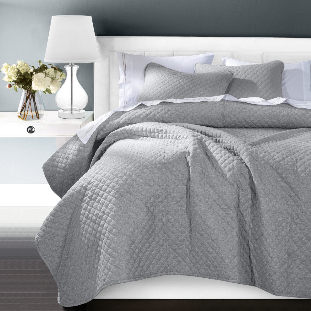 Anna Diamond Quilted Coverlet, Twin, Gray, 1 Piece