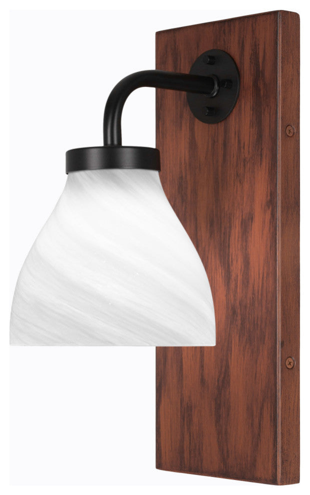 Oxbridge 1-Light Wall Sconce, Matte Black & Painted Wood-look Metal/White Marble