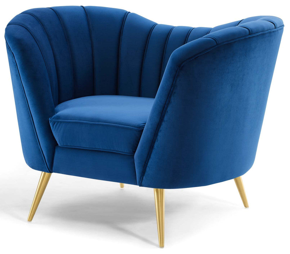 Armchair Accent Chair, Velvet, Blue Navy, Modern, Living Lounge Hospitality