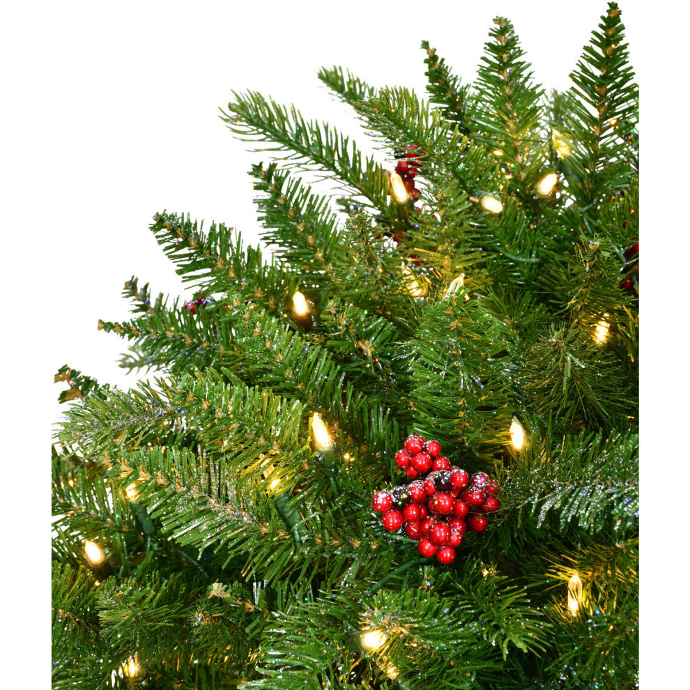 Porch Tree, Black Pot With Red Berries and Warm White Lights, 2 Feet