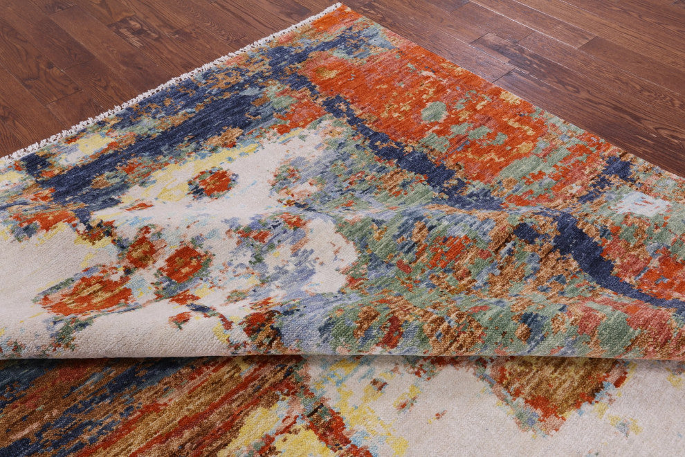 9' 1" X 12' 1" Abstract Handmade Wool Rug Q9391