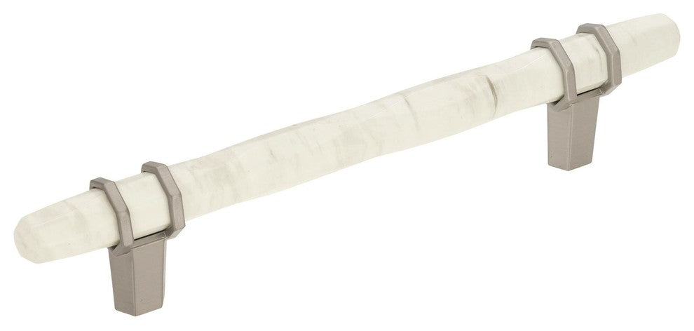 Carrione Cabinet Pull, Marble White/Satin Nickel, 5-1/16" Center-to-Center