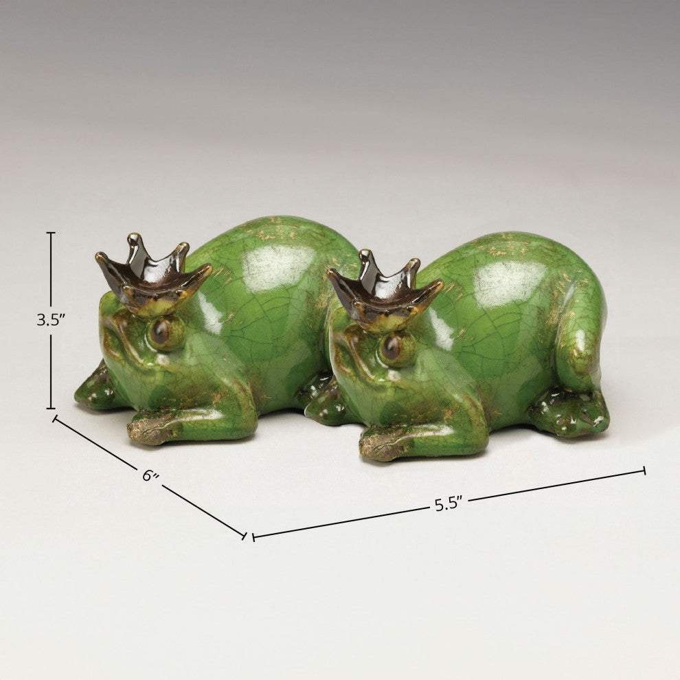 Ceramic Frog Prince Figurine, Green