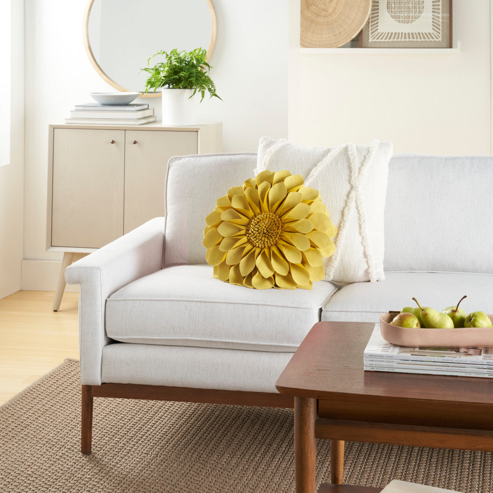 Mina Victory L0374 Throw Pillow, Yellow, 14" x 14" Round
