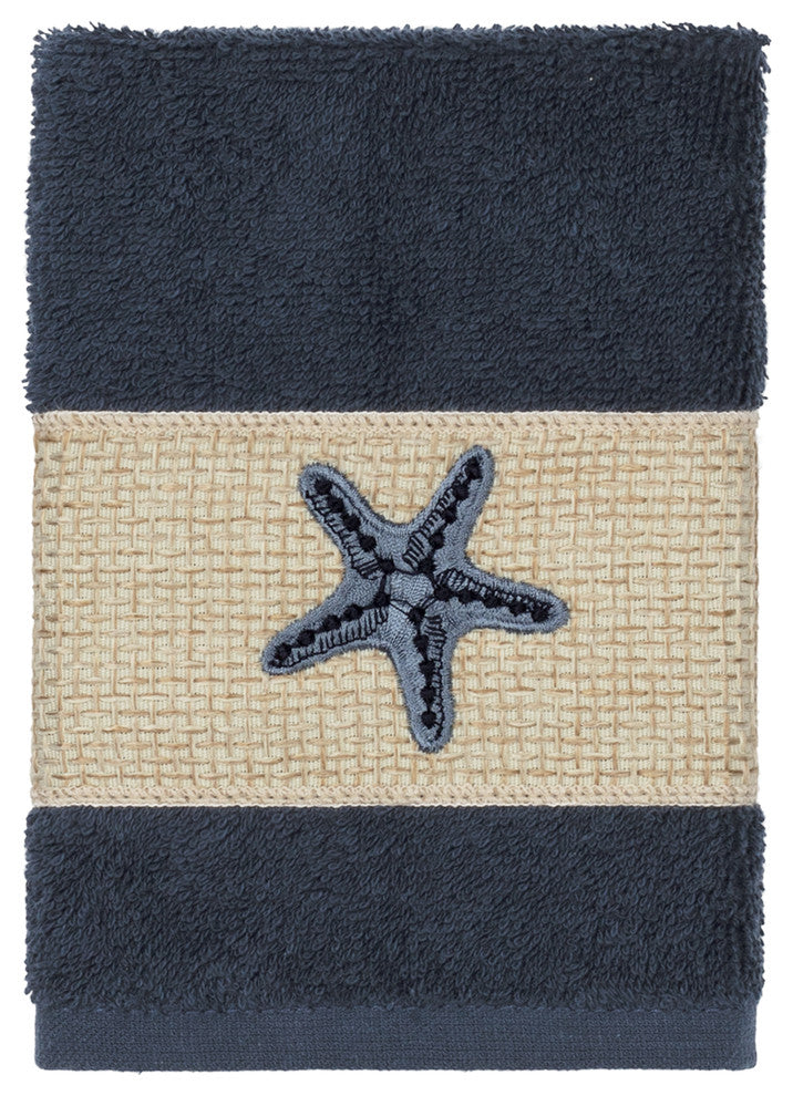 Lydia Embellished Washcloth, Midnight Blue