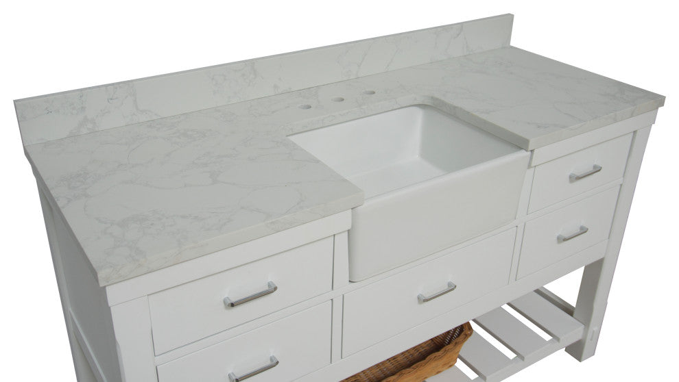 Charlotte 60" Bathroom Vanity, White, Engineered Carrara, Single